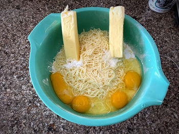 High angle view of food in bowl