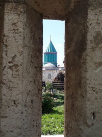 Buildings seen through window