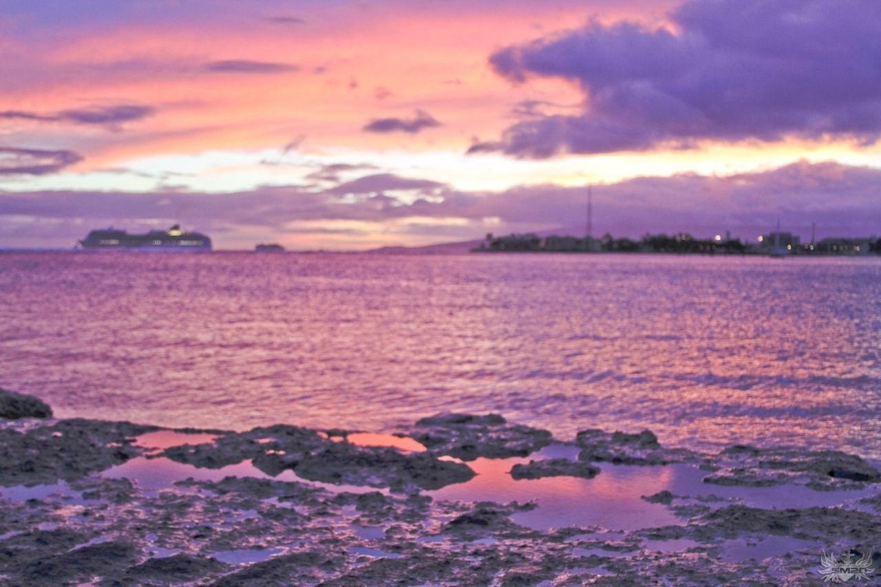 water, sunset, sky, scenics, cloud - sky, tranquil scene, beauty in nature, tranquility, sea, nature, cloudy, idyllic, dramatic sky, cloud, orange color, weather, dusk, outdoors, waterfront, rock - object