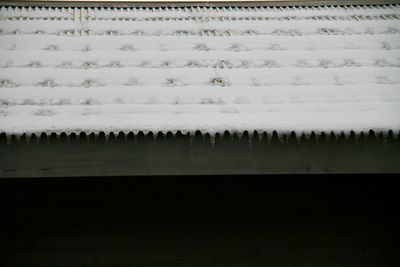 Flock of birds on snowy landscape against sky