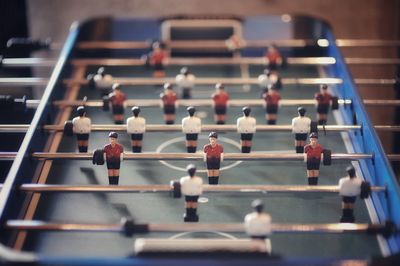 High angle view of foosball