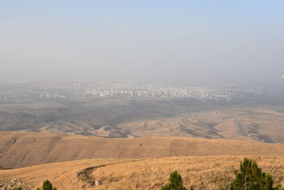 High angle view of land against sky