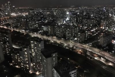 Aerial view of city at night