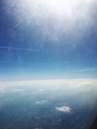 Aerial view of vapor trail in sky