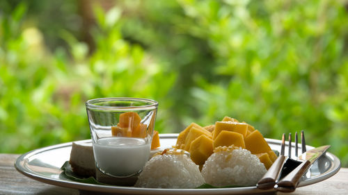 Close-up of breakfast on table