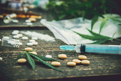 Close-up of pills on table