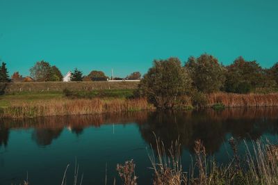 Scenic view of lake against clear sky