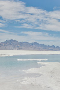 Lake in the bonneville salt flats in utah during a summer road trip.