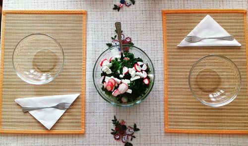 High angle view of food on table