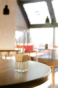 View of sticks in glass container