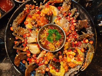 High angle view of food on table