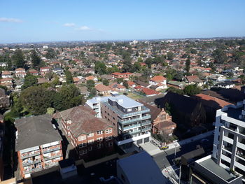 High angle view of townscape against sky