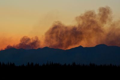 Scenic view of silhouette mountains against sky at sunset