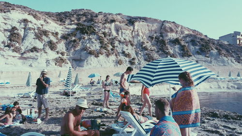High angle view of woman against clear sky