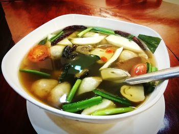 Close-up of soup in bowl