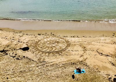 High angle view of people at beach