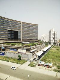 Modern buildings against clear sky