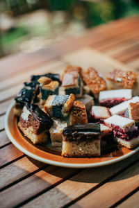 Close-up of dessert in plate on table