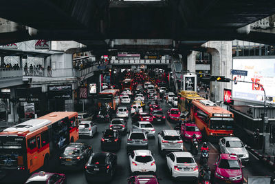 High angle view of traffic on road in city