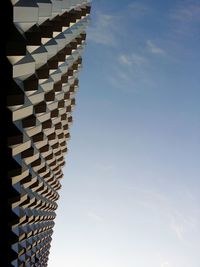 Low angle view of modern building against blue sky