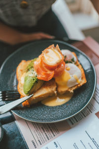 Close-up of food in plate on table