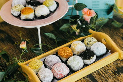 Colourful mochi in the decorate table