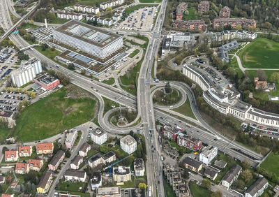 High angle view of buildings in city