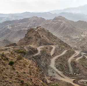 High angle view of mountain road against sky