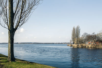 Scenic view of lake against clear sky