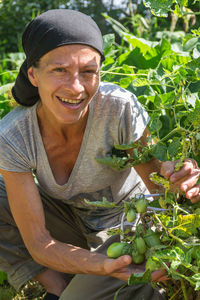 Rural working woman in the vegetable garden person