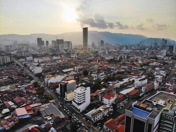 Aerial sunset view at georgetown city, penang