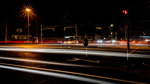 Light trails on road at night