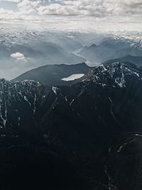 Aerial view of snowcapped mountains against sky