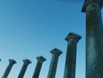 Low angle view of cross against clear blue sky