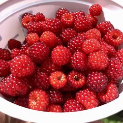 Full frame shot of strawberries in bowl