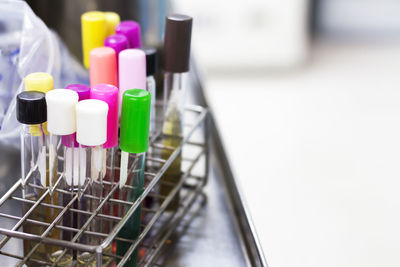 Close up of test tubes in rack