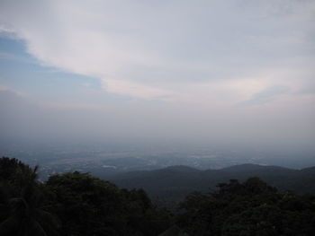 Scenic view of mountains against sky during sunset