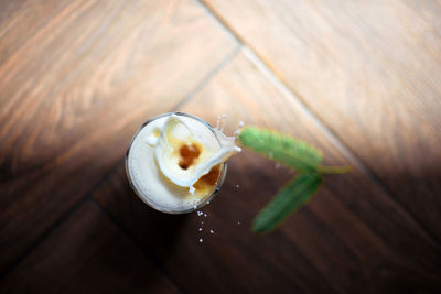 High angle view of coffee on table