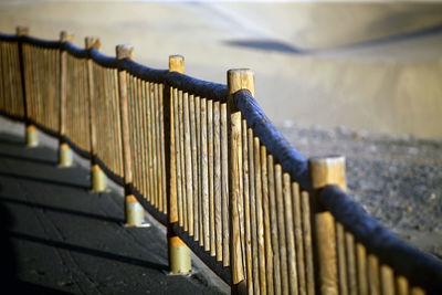 Close-up of metal fence against wall