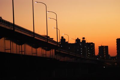 View of bridge in city at sunset