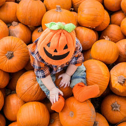 Full frame shot of pumpkins for sale at market