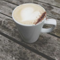 High angle view of cappuccino on table