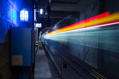 Light trails on road at night