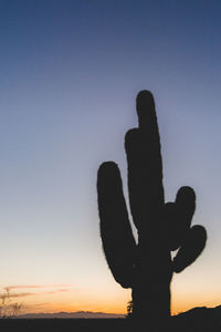 Silhouette man against clear sky during sunset