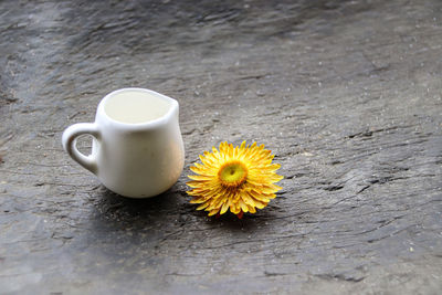 High angle view of coffee on table