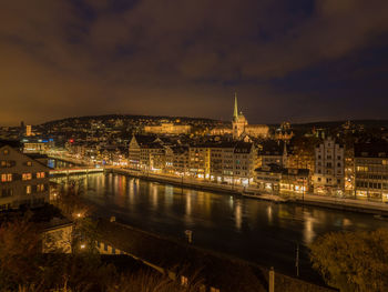 High angle view of illuminated city at night