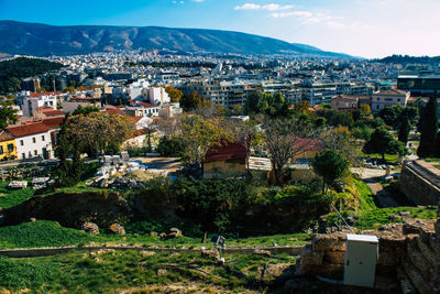 High angle view of townscape against sky