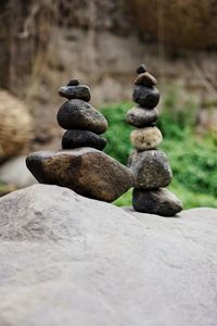 Stack of stones on pebbles. rock balancing art. 