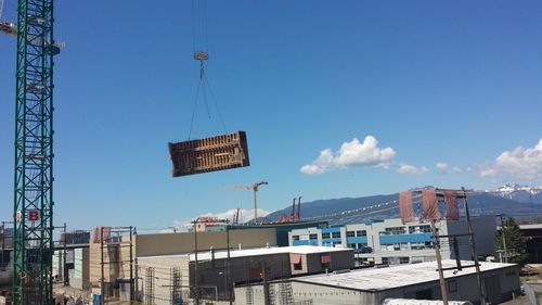 Low angle view of building against blue sky