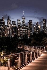 Illuminated buildings in city